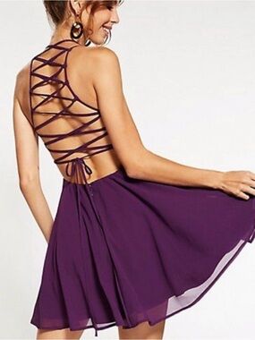 Charlotte Russe Purple Strappy Lace-Back Skater Dress